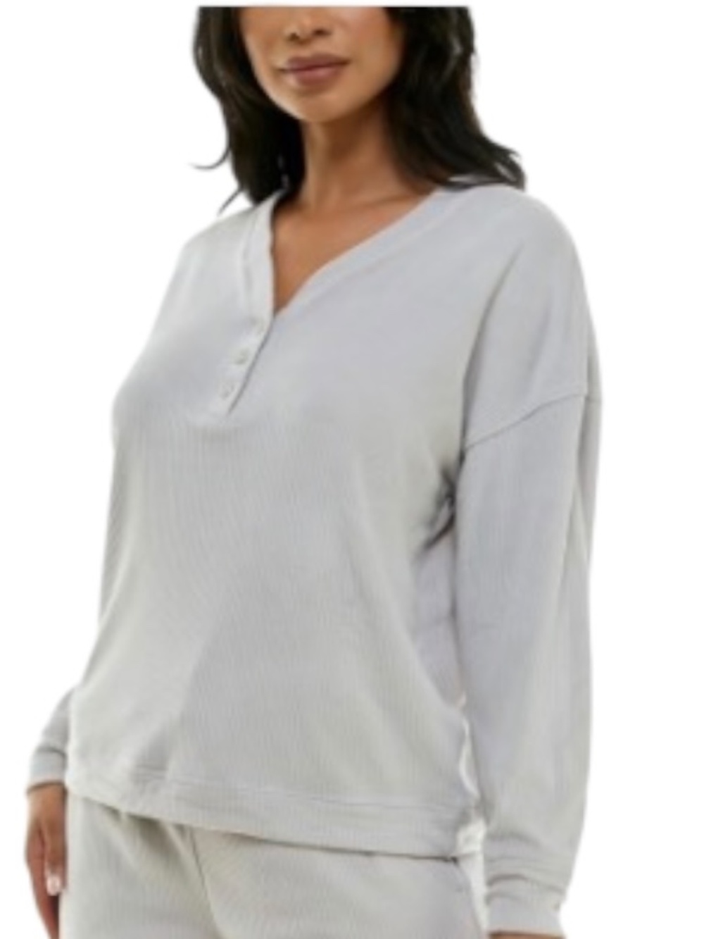 Roudelain Women's Long-Sleeve Ribbed Velour Pajama Top - Vapor Blye Size M - NWT - Picture 2 of 2